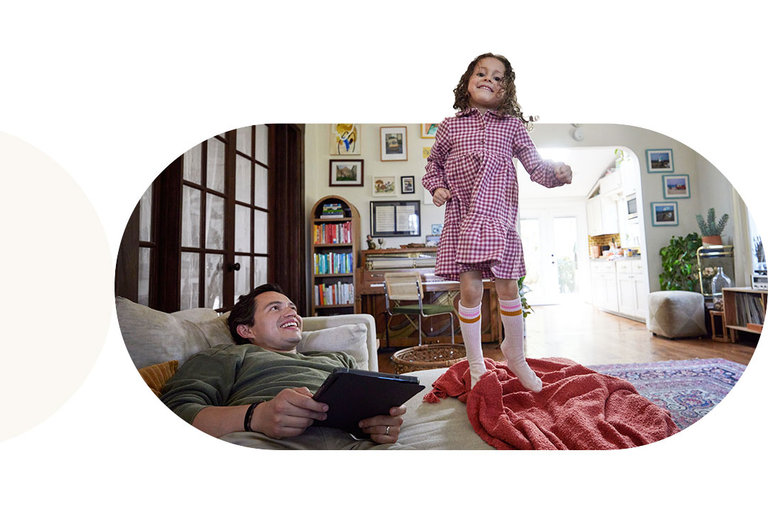 Dad and daughter at home