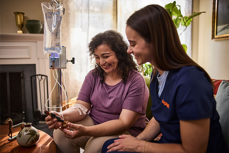 In-home nurse with infusion patient 